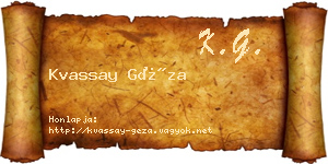 Kvassay Géza névjegykártya